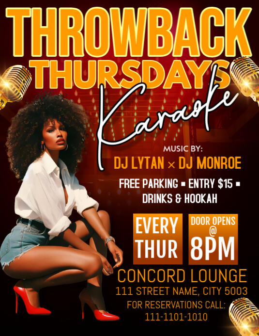 Black Vintage Throwback Karaoke Night Ads  Flyer (us Letter) template