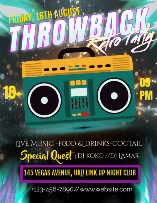 Copy of Black Vintage turquoise throwback night party Flyer (us Letter ...