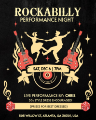 Black Vintage Vintage Rockabilly Performance Night Flyer - 50s Theme Live Music, Dancing & Best Dres Instagram Portrait template