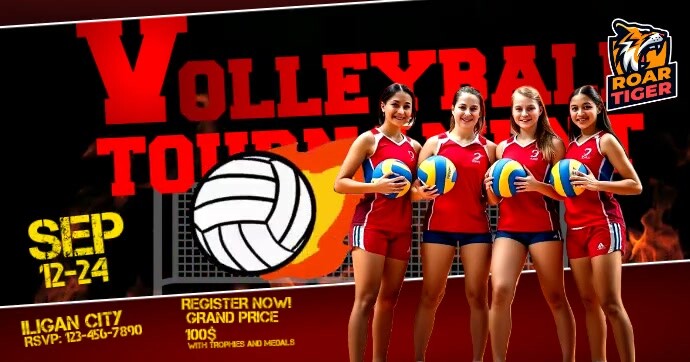 Black Vintage Volleyball  Facebook Shared Image template