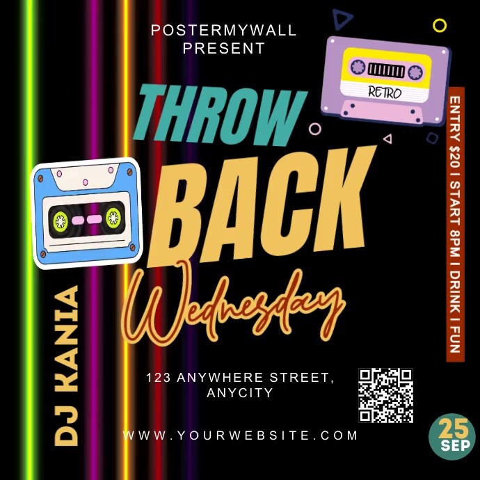 Kick Back Wednesday Black Vintage Wednesday Throw Back Party Pos Template | PosterMyWall