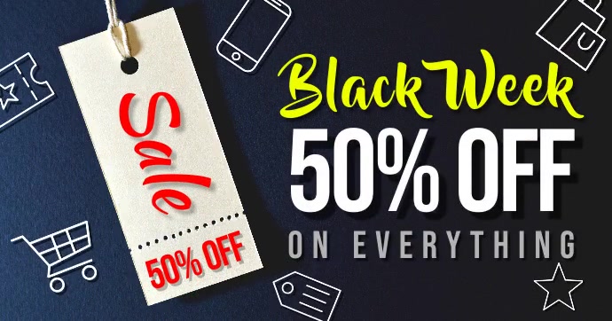 Black Week Sale Facebook Banner 50% OFF Obraz udostępniany na Facebooku template