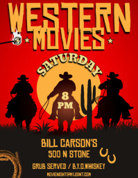 Black  Western Movie Night Invitation Flyer (us Letter) template