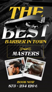 Black White and Yellow Colors Barber Shop – Modern Haircut Promotion Template Instagram Story ads