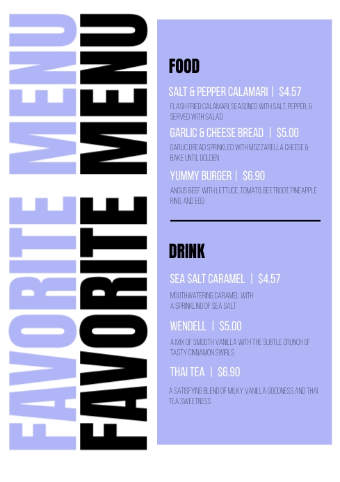 Black white minimalist restaurant pricelist Template | PosterMyWall