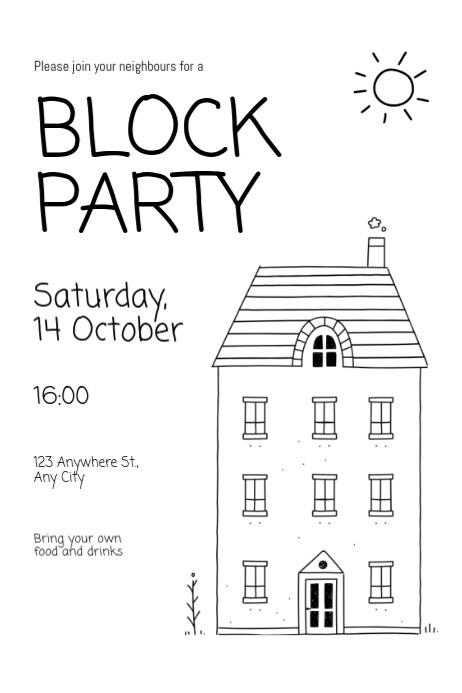 Black white Modern & Minimal Block Party Poster template