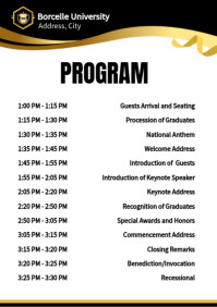 Black White Modern Graduation Ceremony Program A4 template