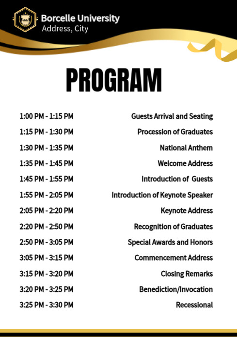 Black White Modern Graduation Ceremony Program A4 template