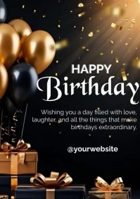 Black White Modern Happy Birthday Poster A2 template