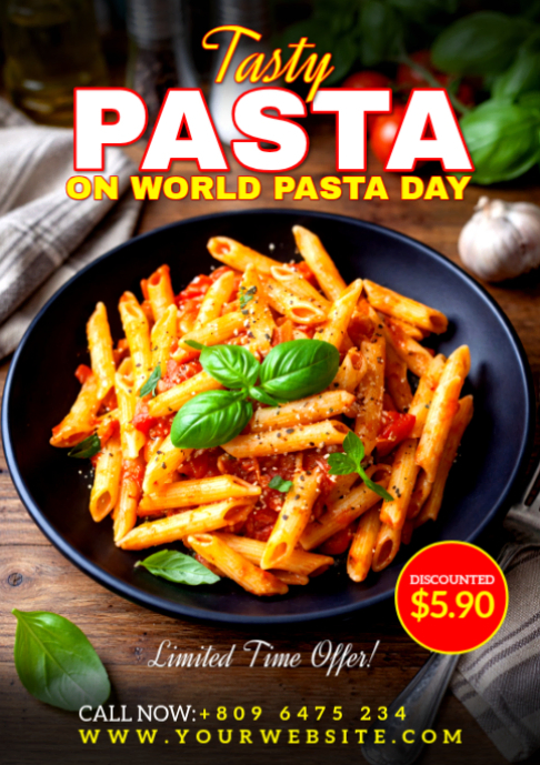 Black World Pasta Day Promotion A2 Template | PosterMyWall