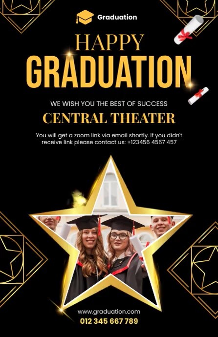 Black yellow Collage Graduation Party Flyer T Template | PosterMyWall