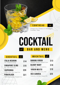 Black Yellow Modern Clean Cocktail Restaurant Menu A4 template