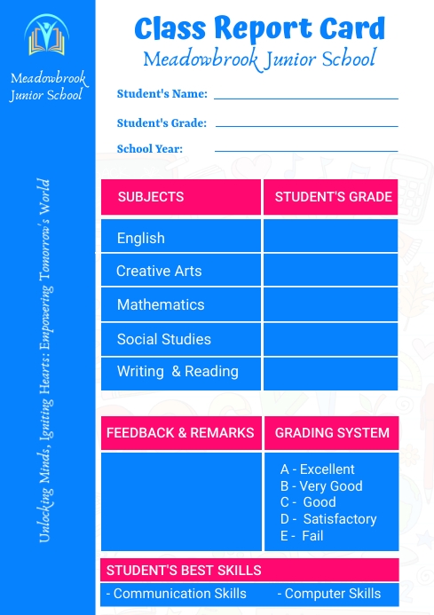 Report Card Backside blank report card template | PosterMyWall