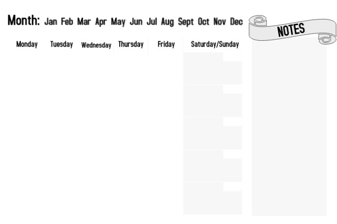 blank reusable calendar with notes template postermywall