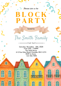 Block Party invitation A6 template