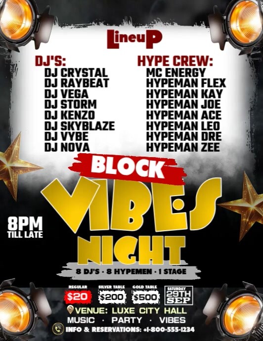 Block Vibes Night Party Bash Flyer (US Letter) template