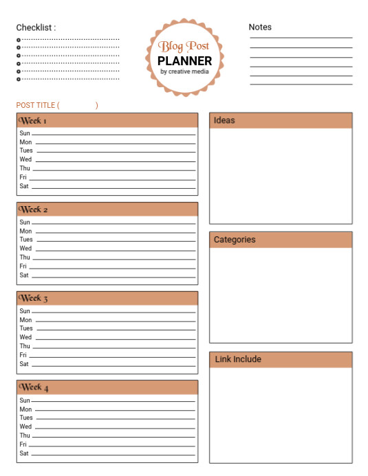 Weekly Blog Post Planner Examples Blog post planner template | PosterMyWall