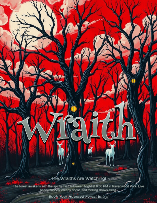 Blood Red Black Haunted Wraith Forest Halloween flyer template ...