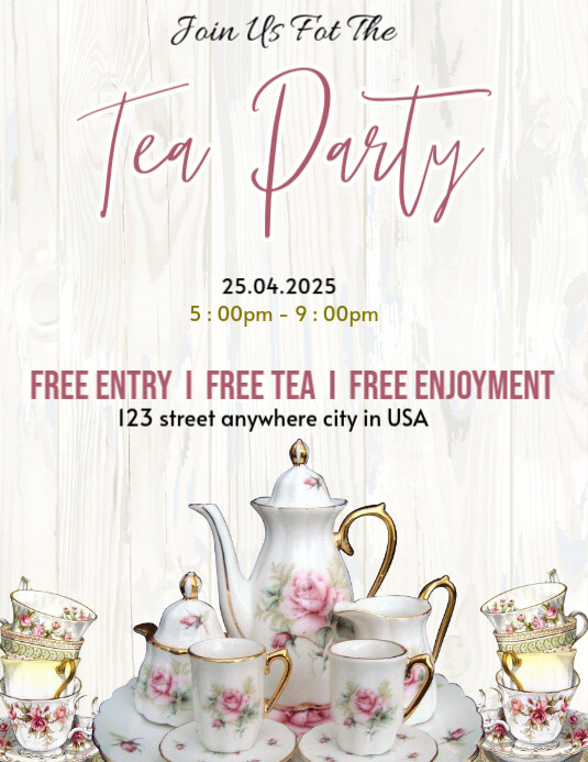 Bloom wildflower Tea party invitation Løbeseddel (US Letter) template
