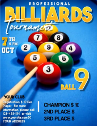 Blu professionale Billiards Tournament Volantino Video Flyer (US-Letter) template