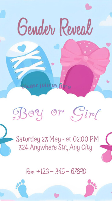 Blue, Pink and White Gender Reveal Party Invite Facebook Story template