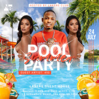 Blue, White, Orange Professional Club Pool Party Flyer Instagram Post template