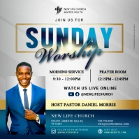 Blue & Gold Join Us For Sunday Worship Church Instagram Post Template Wpis na Instagrama