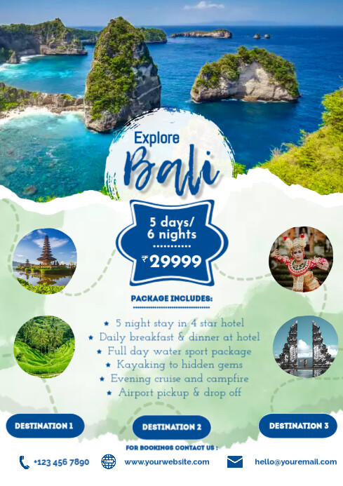 Blue & Green Modern Vacation Travel Package F Template | PosterMyWall