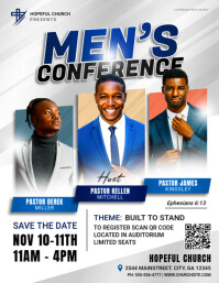 Blue & Grey Bold Lines Men's Church Conference Event 3 Pastor Photo Flyer 传单(美国信函) template
