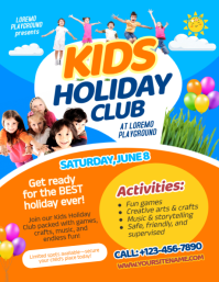 Blue & Orange Joyful Kids Holiday Club Flyer Volante (Carta US) template
