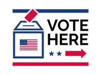 Blue & Red Modern & Minimal Vote Here Yard Sign template