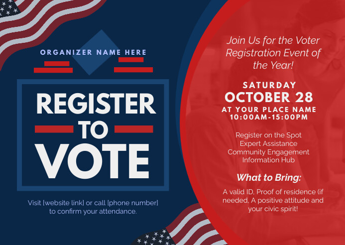 Blue & Red Professional Register To Vote Post Template | PosterMyWall