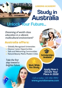 Blue & White Professional Study In Australia A4 Flyer template