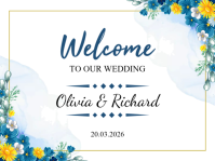 Blue & Yellow Floral Wedding Welcome Sign Yard Sign Рекламный щит template