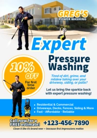 Blue & Yellow Professional Pressure Washing Service A4 Flyer template