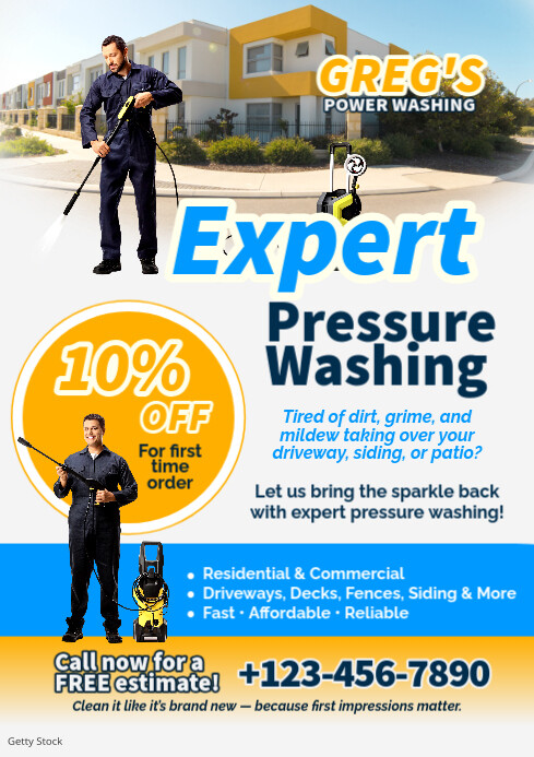 Blue & Yellow Professional Pressure Washing Service A4 Flyer template