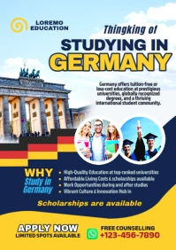 Blue & Yellow Professional Study In Germany A4 Flyer template