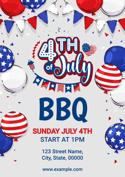 Blue & Red Maximalist 4th Of July Bbq Invitat A4 template