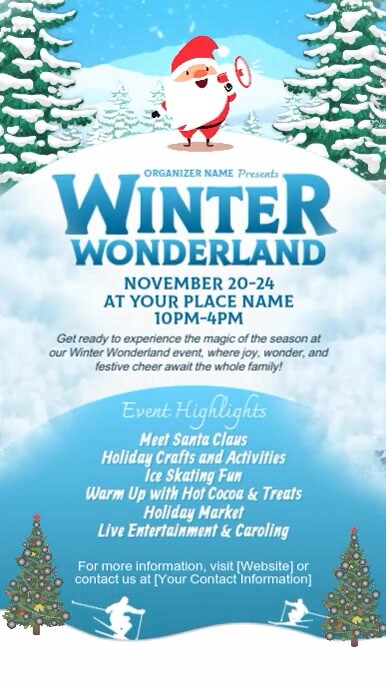 Blue & White Joyful Winter Wonderland Instagram Reel template