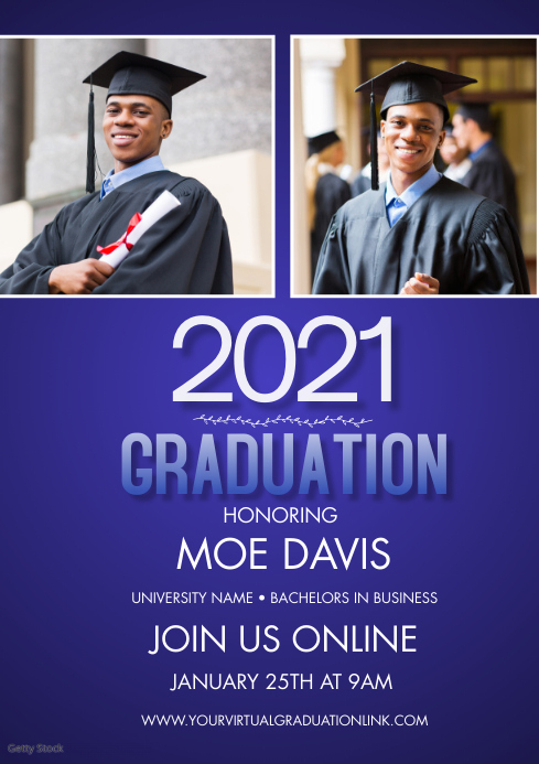 Blue 2021 Virtual Graduation Photo Invitation Template | PosterMyWall