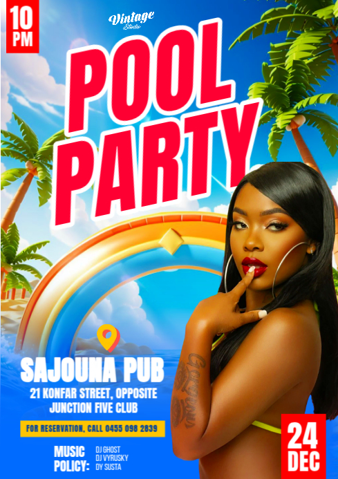 Blue 3d 3d Maximalist Editable Pool Party Event Flyer Poster Instagram Story A4 template