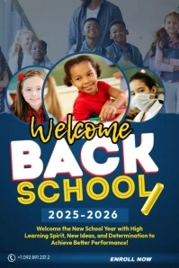Blue 3d Back To School  Poster Плакат template