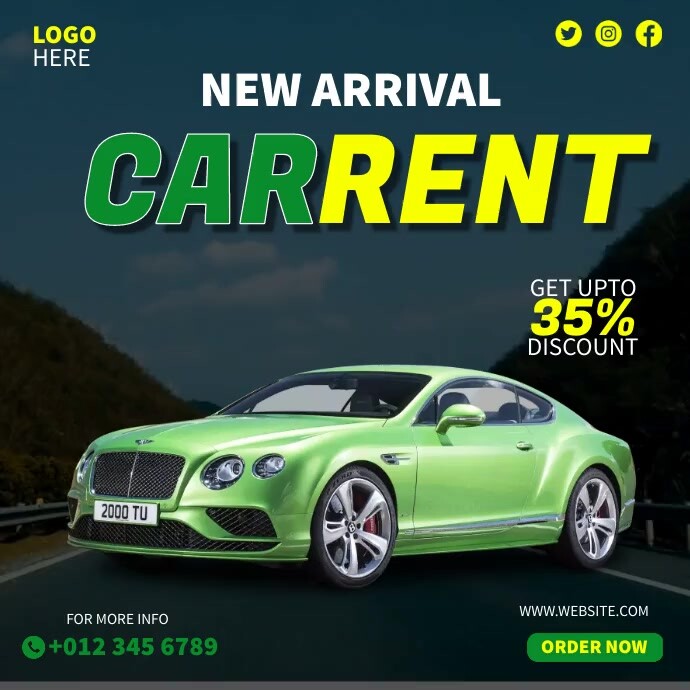 Blue 3d Car Rent Instagram Post Template | PosterMyWall