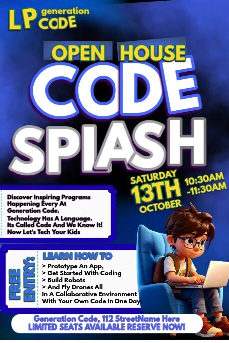 Blue  3d Coding Splash  Poster 海报 template