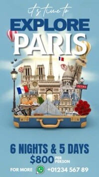 Blue 3d Explore Paris Ads Instagram Story template