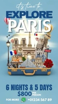 Blue 3d Explore Paris Ads Instagram Story template