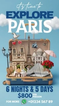 Blue 3d Explore Paris Ads Instagram Story template