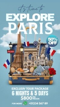 Blue 3d Explore Paris Ads Instagram Story template