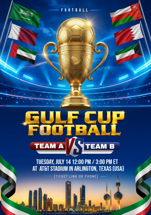 Blue 3d Gulf Cup Football Match A4 Template | PosterMyWall