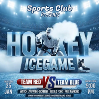 Blue 3d Ice Hockey Watch Party Square (1:1) template